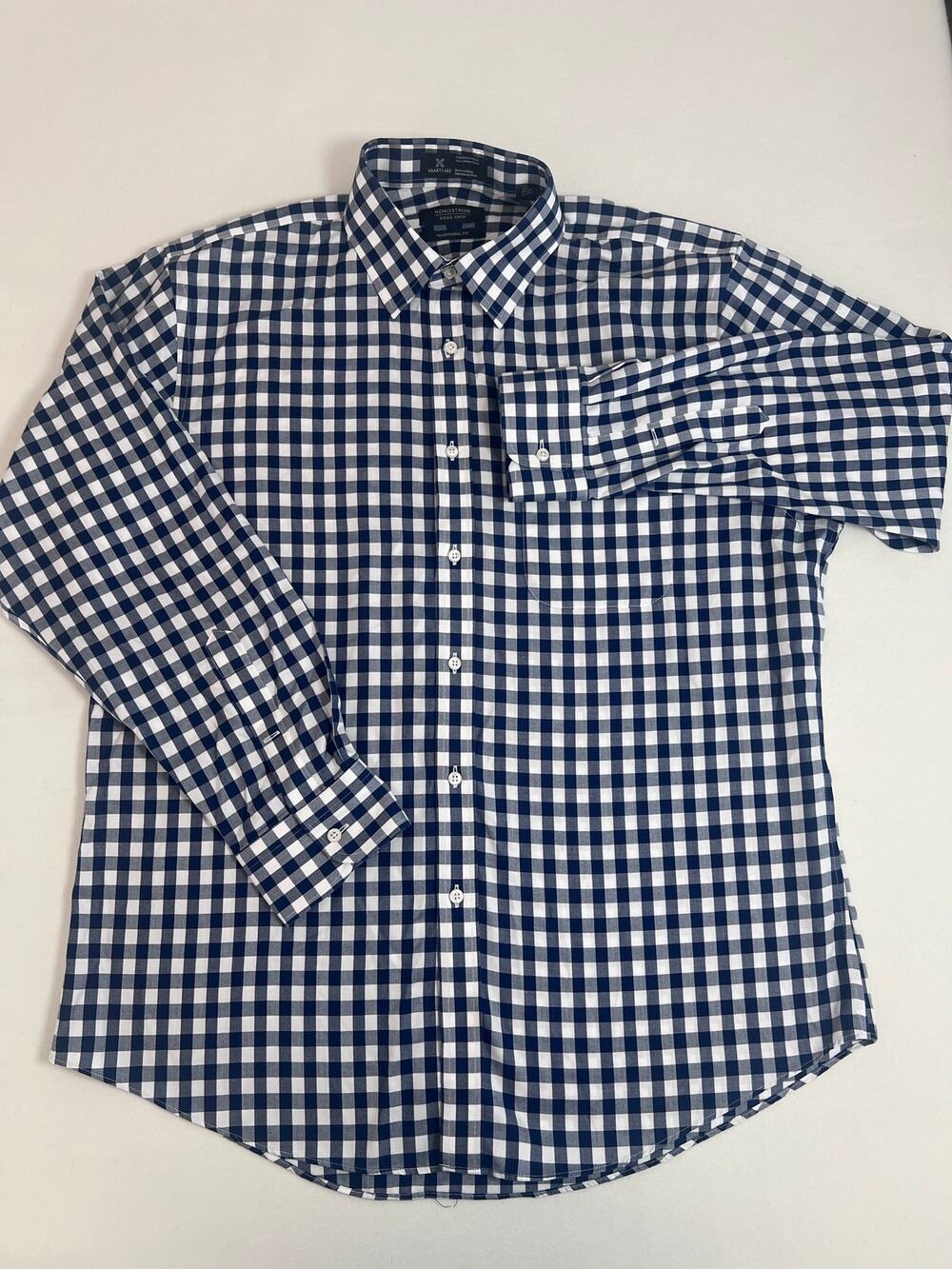 Nordstrom Men’s Shop Blue Gingham Dress Shirt 16/33 Smartcare Cotton